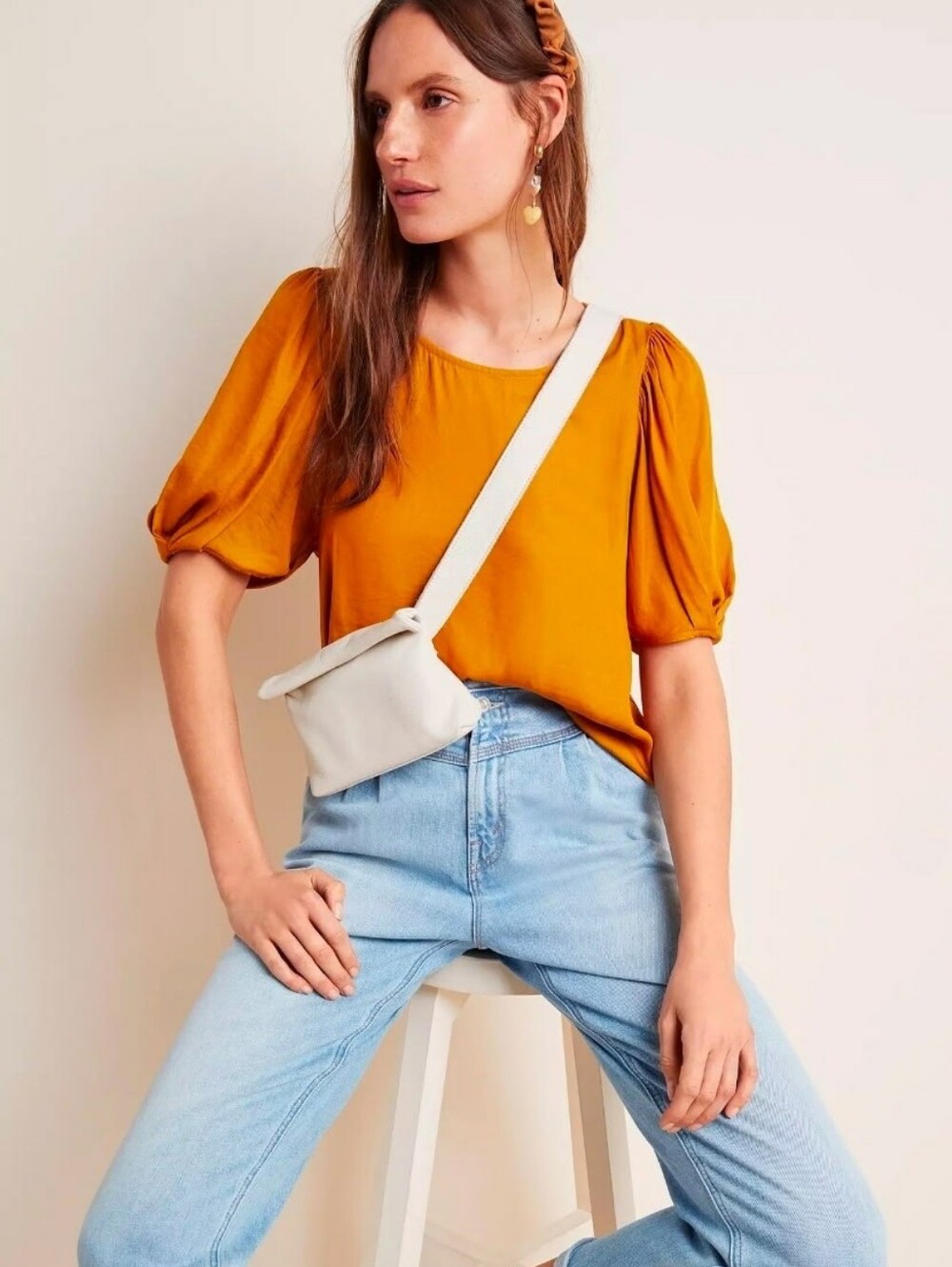 NWT! Anthro × Maeve Puff Sleeve Tunic in Mustard, Size Large. MSRP $98